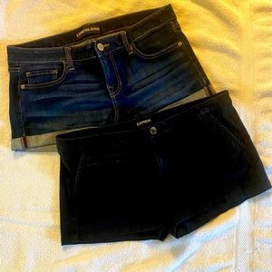 2 Pair Express  Shorty  Shorts Jean Shorts Size 8  Black Shorts Size 10